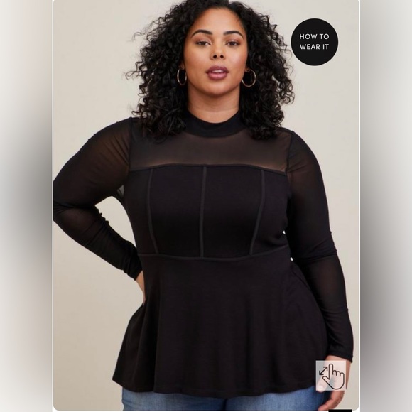torrid Tops - High Neck Mesh Long Sleeve Corset Fit & Flare babydoll peplum Top Sexy Size 3